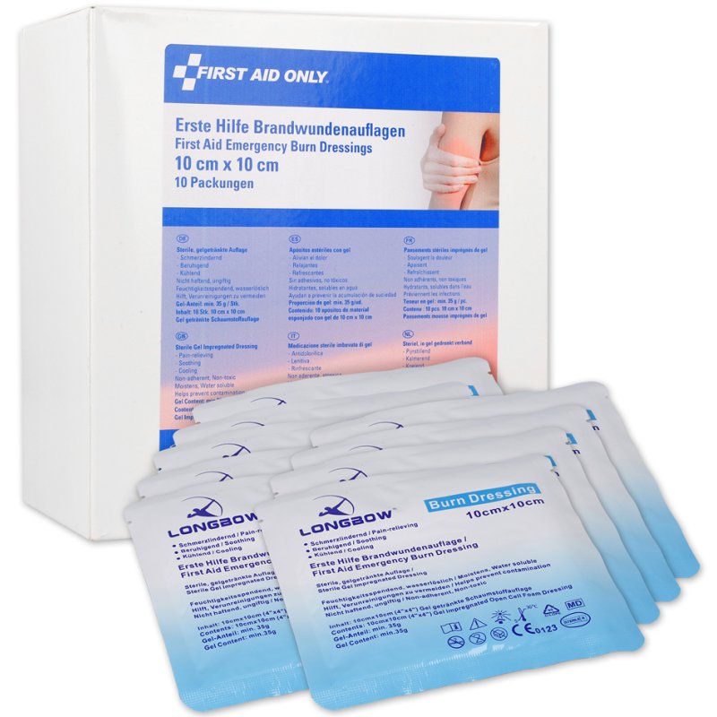 FIRST AID ONLY brandwondencompres, steriel gelschuim, 100×100 mm, 10 stuks